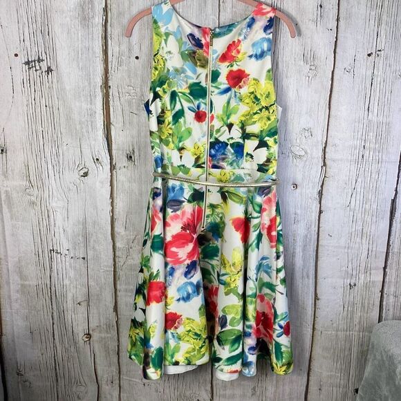 Eliza J Floral Watercolor Knee Length Dress w/ Belt Size 12 E - Picture 7 of 11